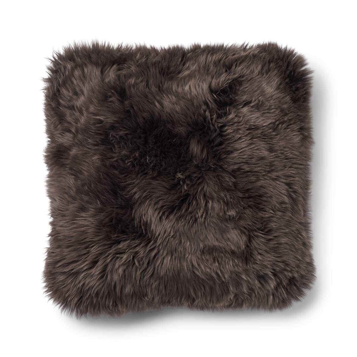Coussin en peau de mouton longue laine Marron/Noyer