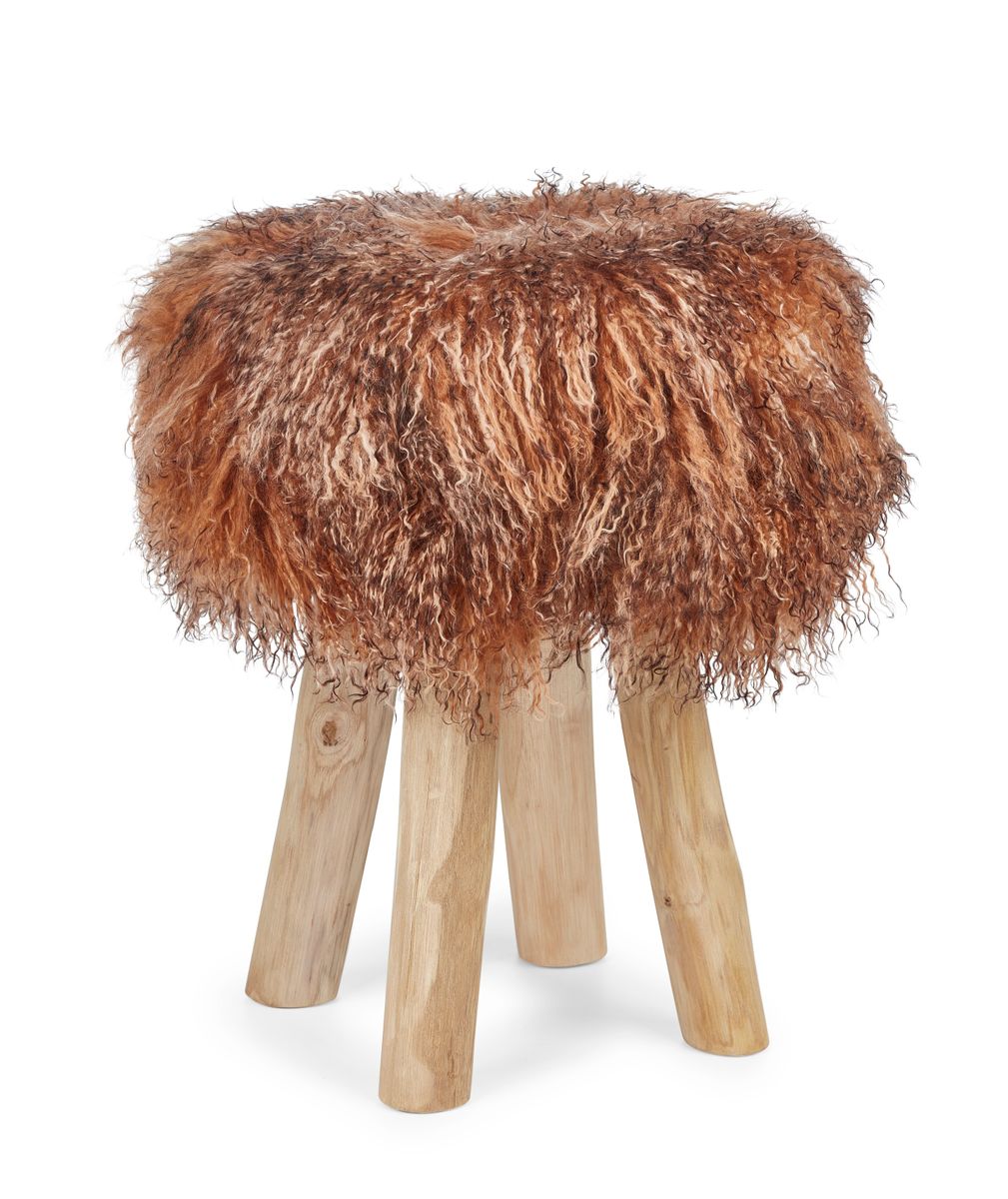 Tabouret Theo + housse | Pieds en chêne | Peau de mouton du Tibet Coucher de soleil
