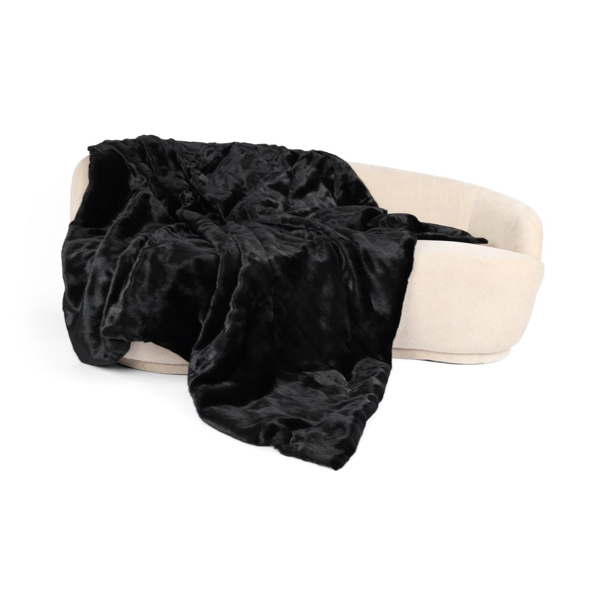 Jeté en vison avec revers en cachemire | Noir | 188 × 182 cm