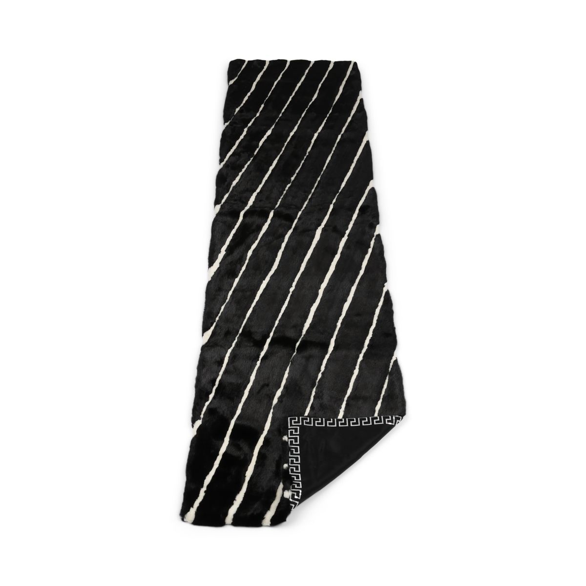 Jeté en vison avec revers en cachemire | Noir/Blanc | 50 × 220 cm