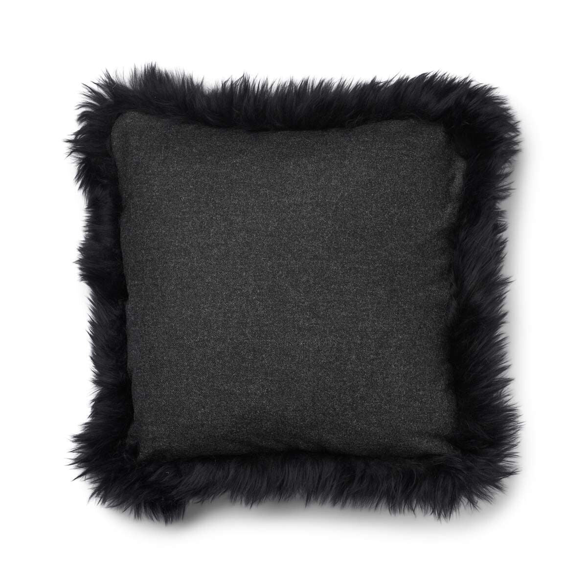 Coussin en peau de mouton longue laine Fusain/Noir