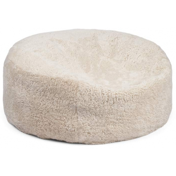 Pouf rond en peau de mouton à laine courte Perle