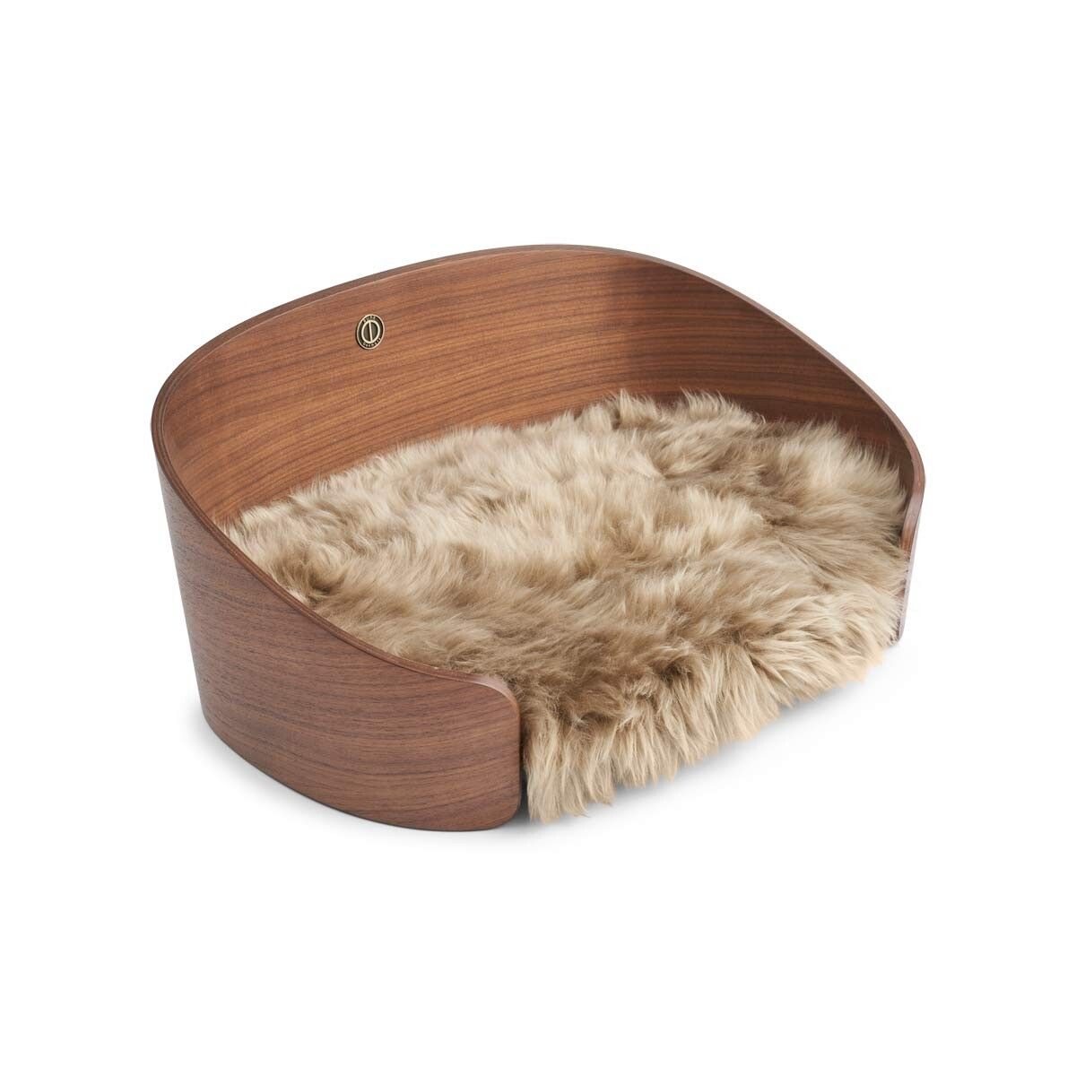 Lit pour animaux de compagnie Bois de noyer/peau de mouton taupe