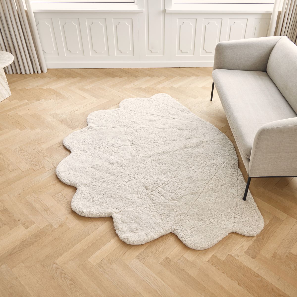 Tapis court en laine bouclée en peau de mouton Shell Design 210x150 cm Anthracite