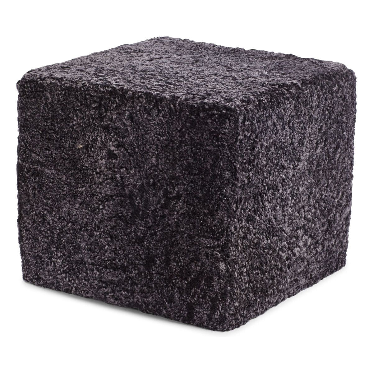 Pouf court en laine bouclée de mouton Anthracite