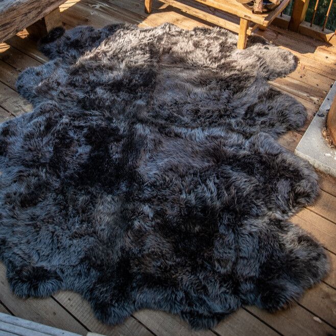 Peau de mouton de Nouvelle-Zélande à laine longue 180x214 cm Noir