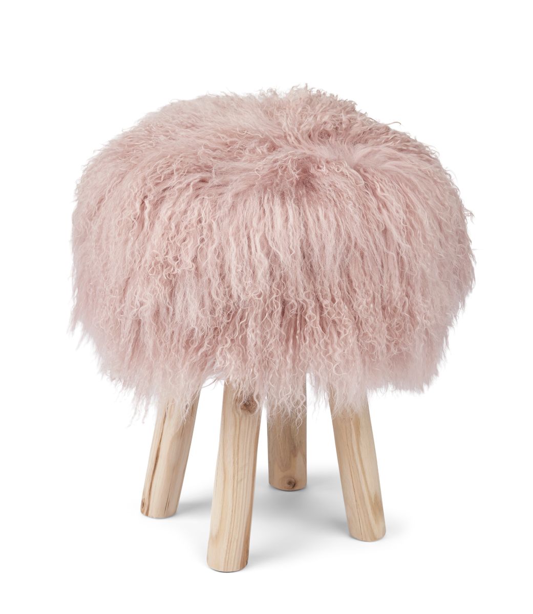 Dessus de tabouret en peau de mouton tibétaine | Ø35 × H17 cm Rose