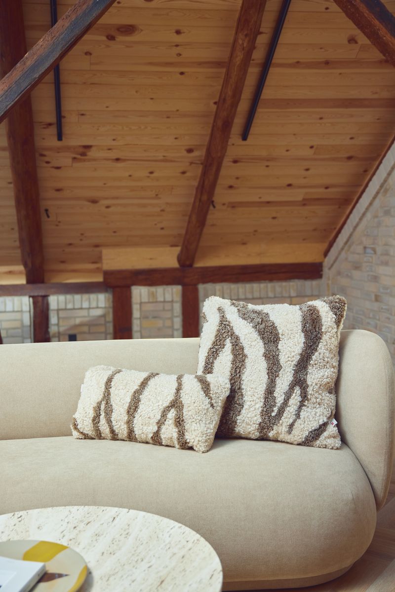 Coussin zébré Taupe/Blanc