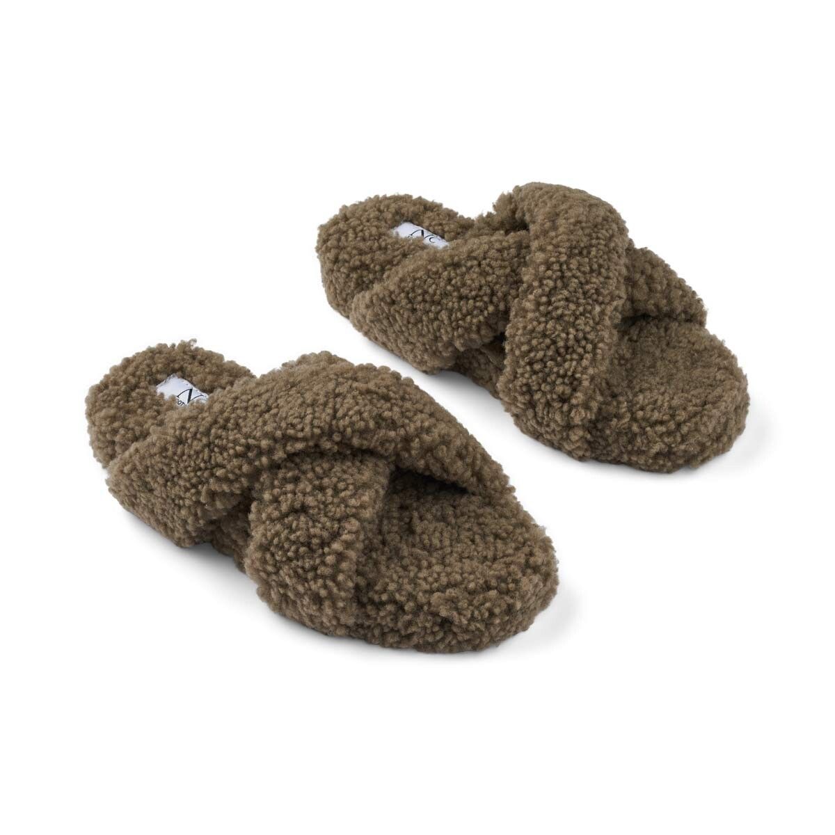 Chausson croisé bouclé Olive