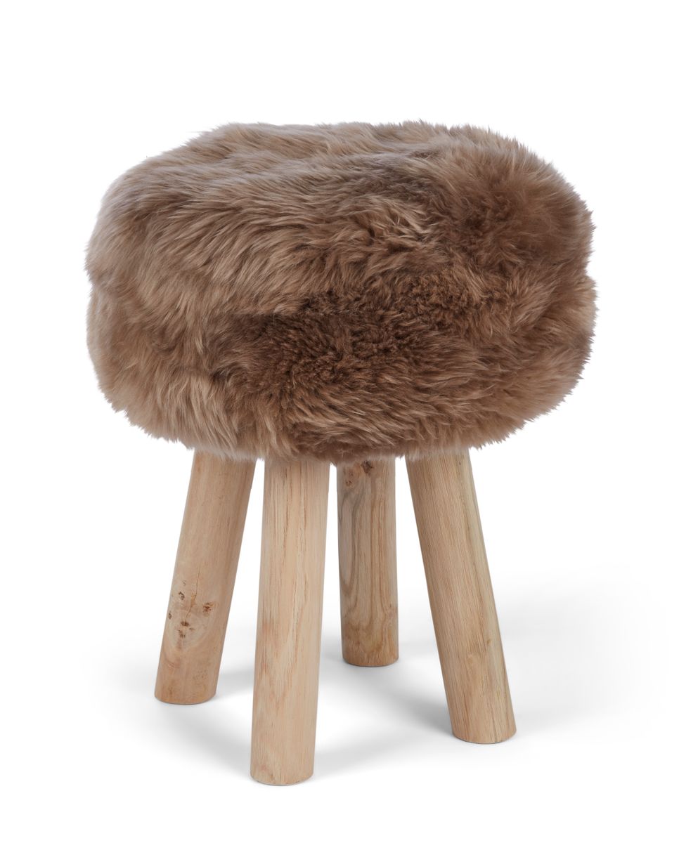 Tabouret Theo + housse | Pieds en chêne | Peau de mouton de Nouvelle-Zélande