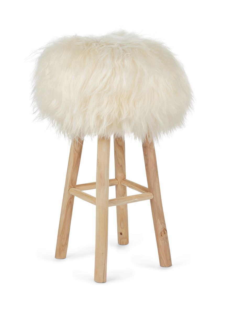 Tabouret de bar Theo + housse | Pieds en chêne | Peau de mouton islandais