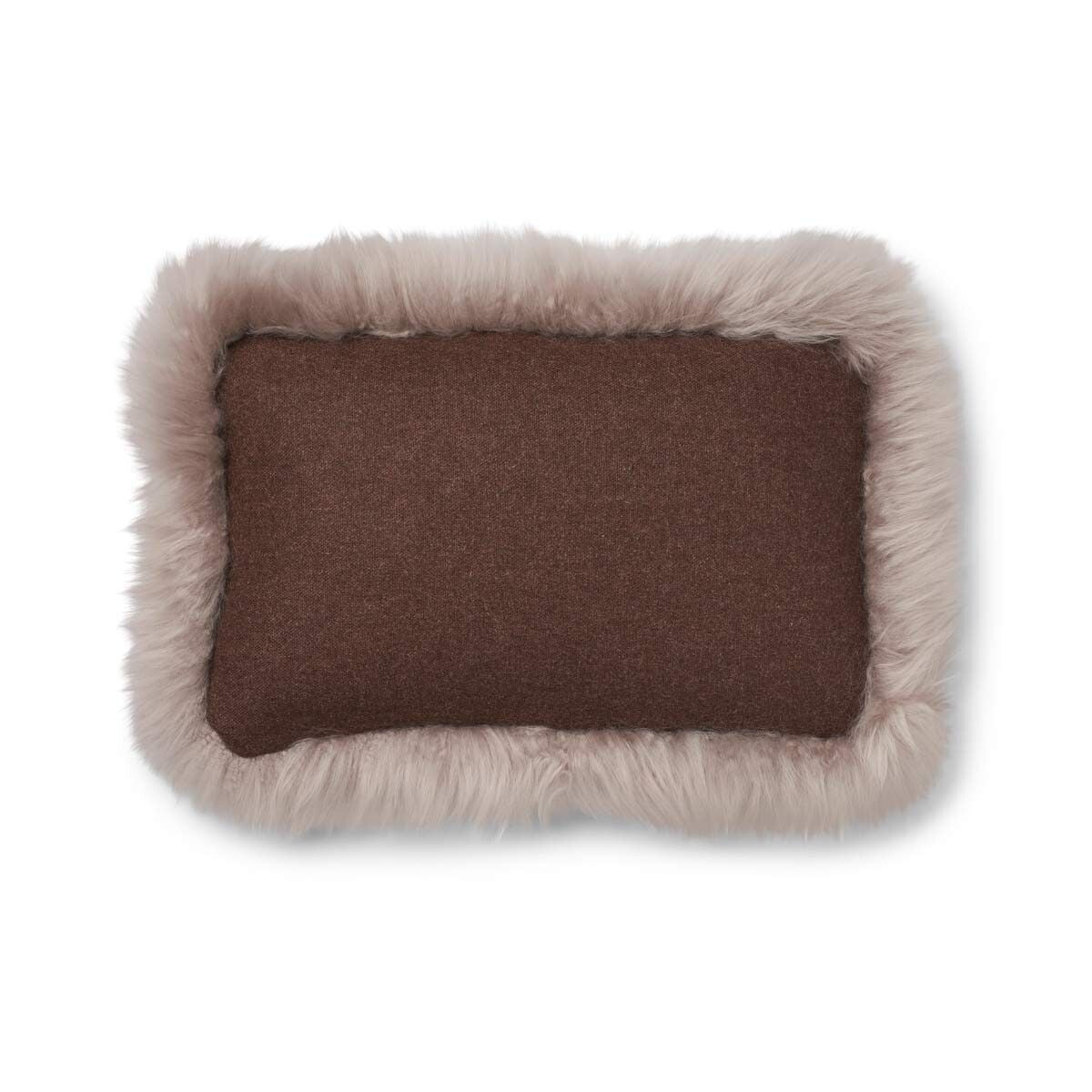 Coussin en peau de mouton longue laine Marron/Colombe