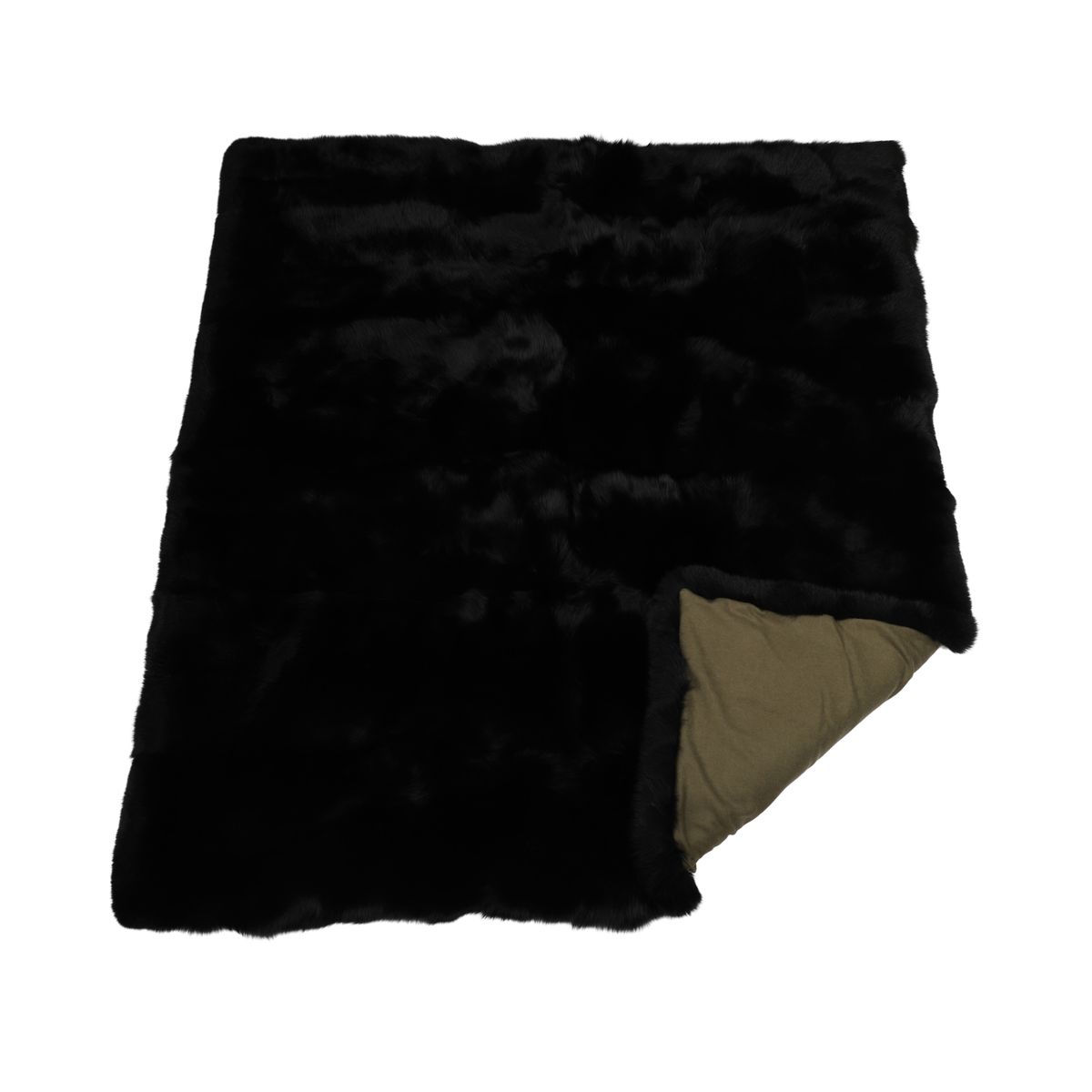 Plaid Premium en Fourrure de Renard | Doublure Cachemire | Noir | 160x200 cm