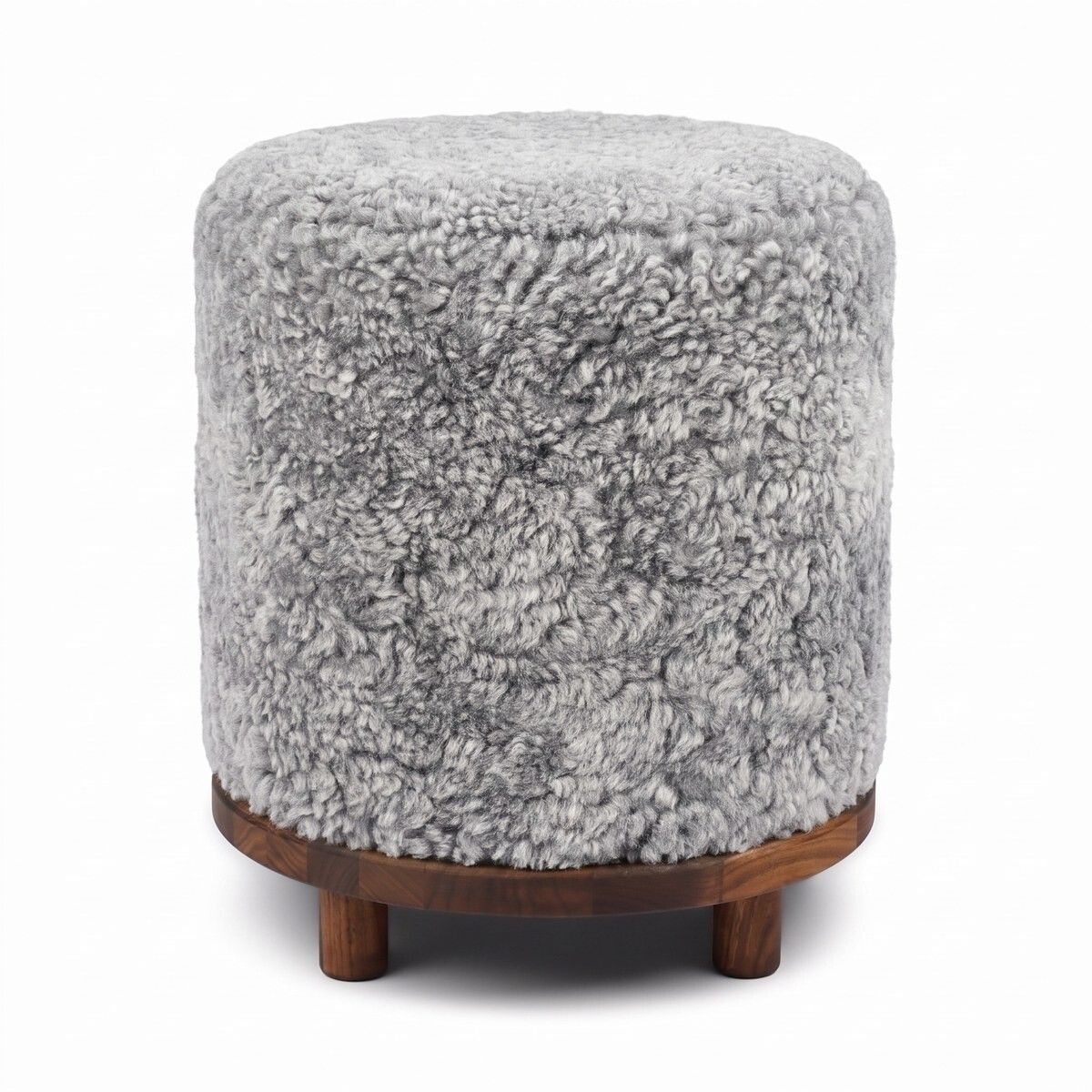 Tabouret Simon en Laine courte Gris Léger