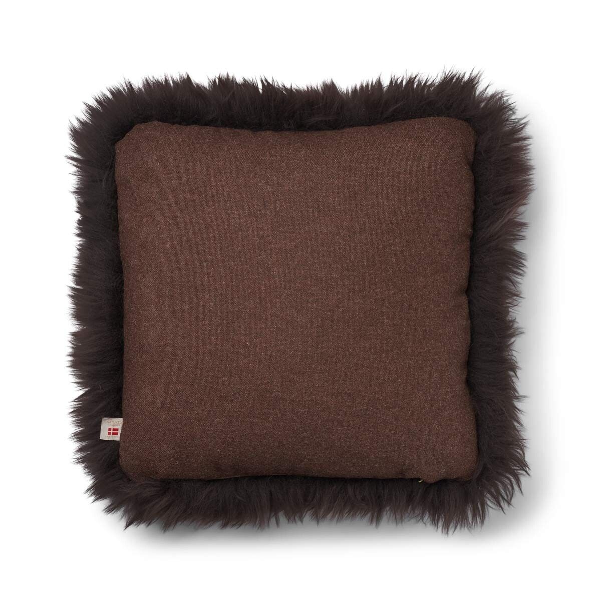 Coussin en peau de mouton longue laine Chocolat