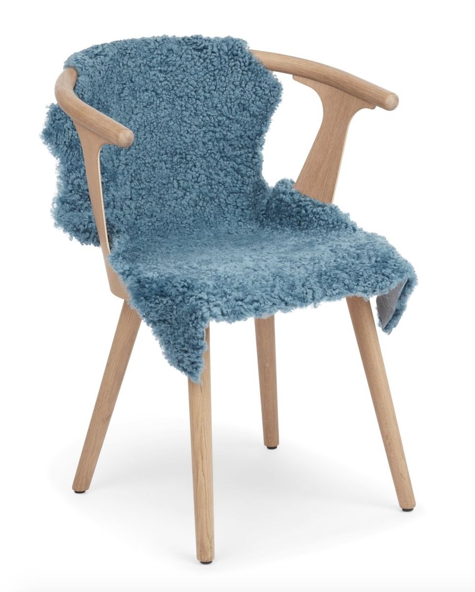Peau de mouton courte en laine 90 cm Bleu corail