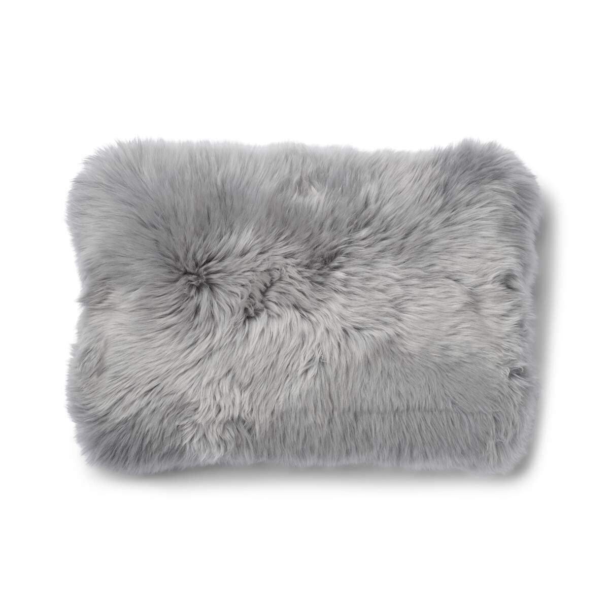 Coussin en peau de mouton longue laine Pierre/Gris clair