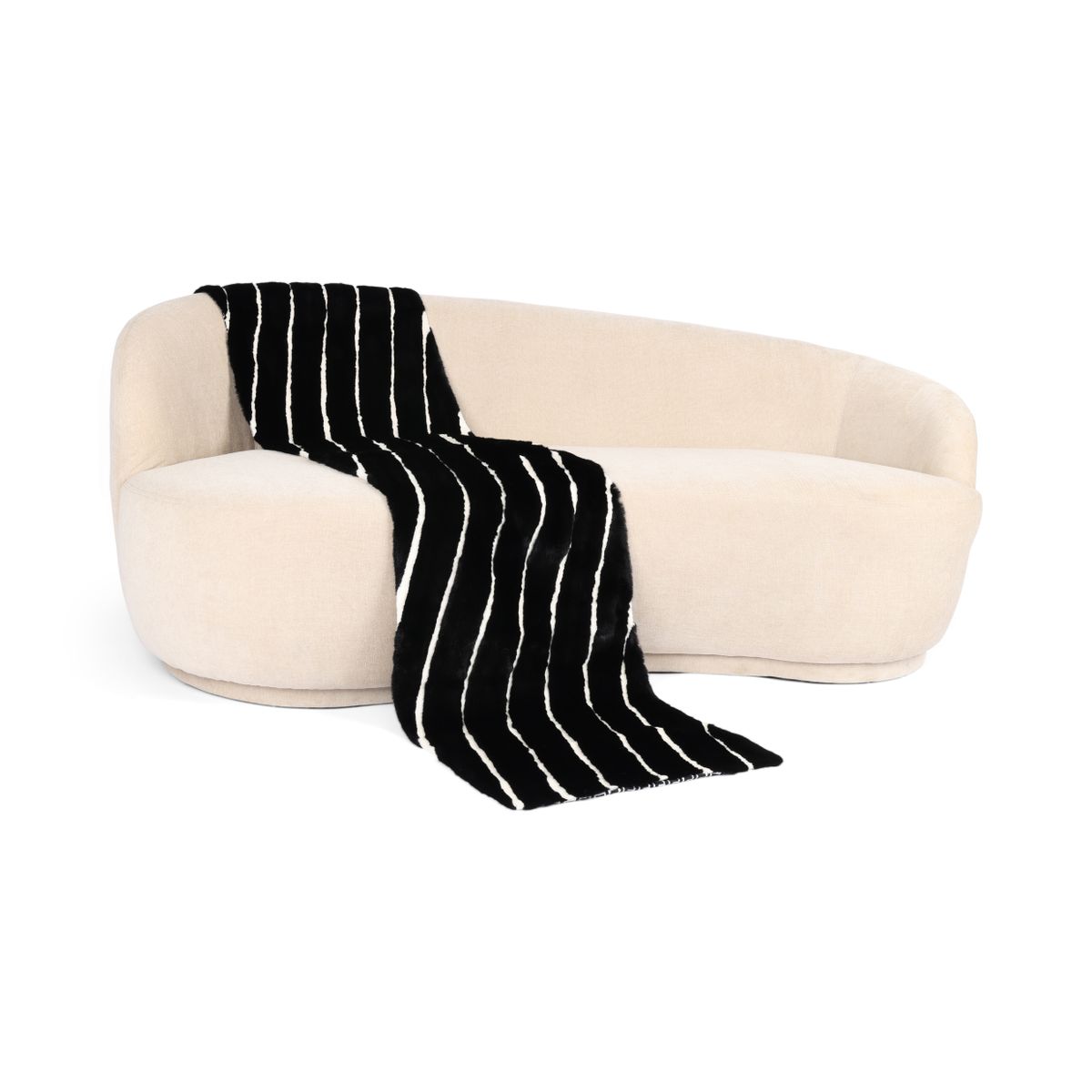 Jeté en vison avec revers en cachemire | Noir/Blanc | 50 × 220 cm