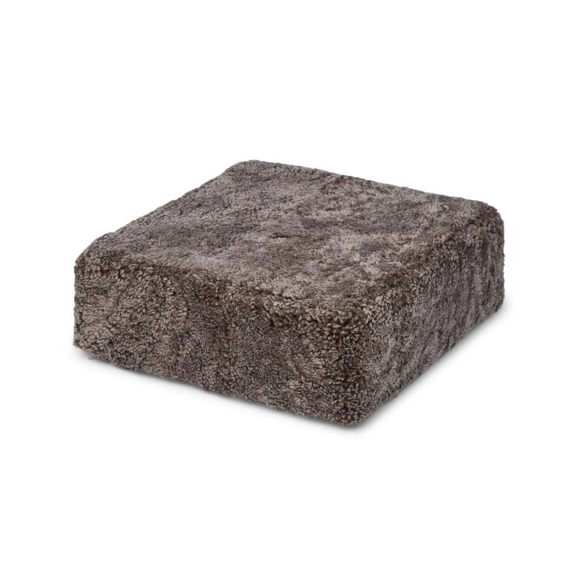Pouf en peau de mouton bouclée | Laine courte Taupe