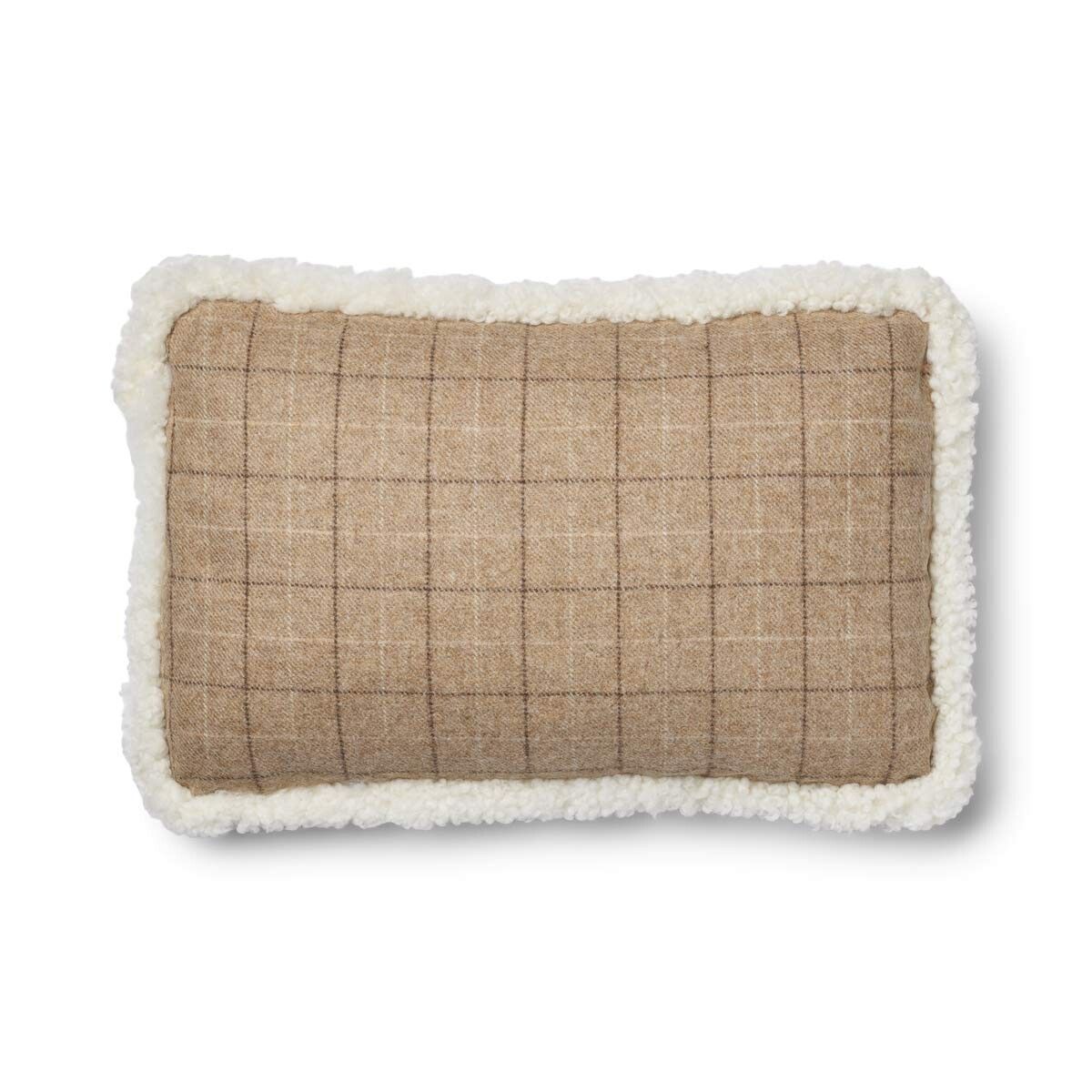 Coussin en laine courte de mouton Avoine-Beige/Ivoire