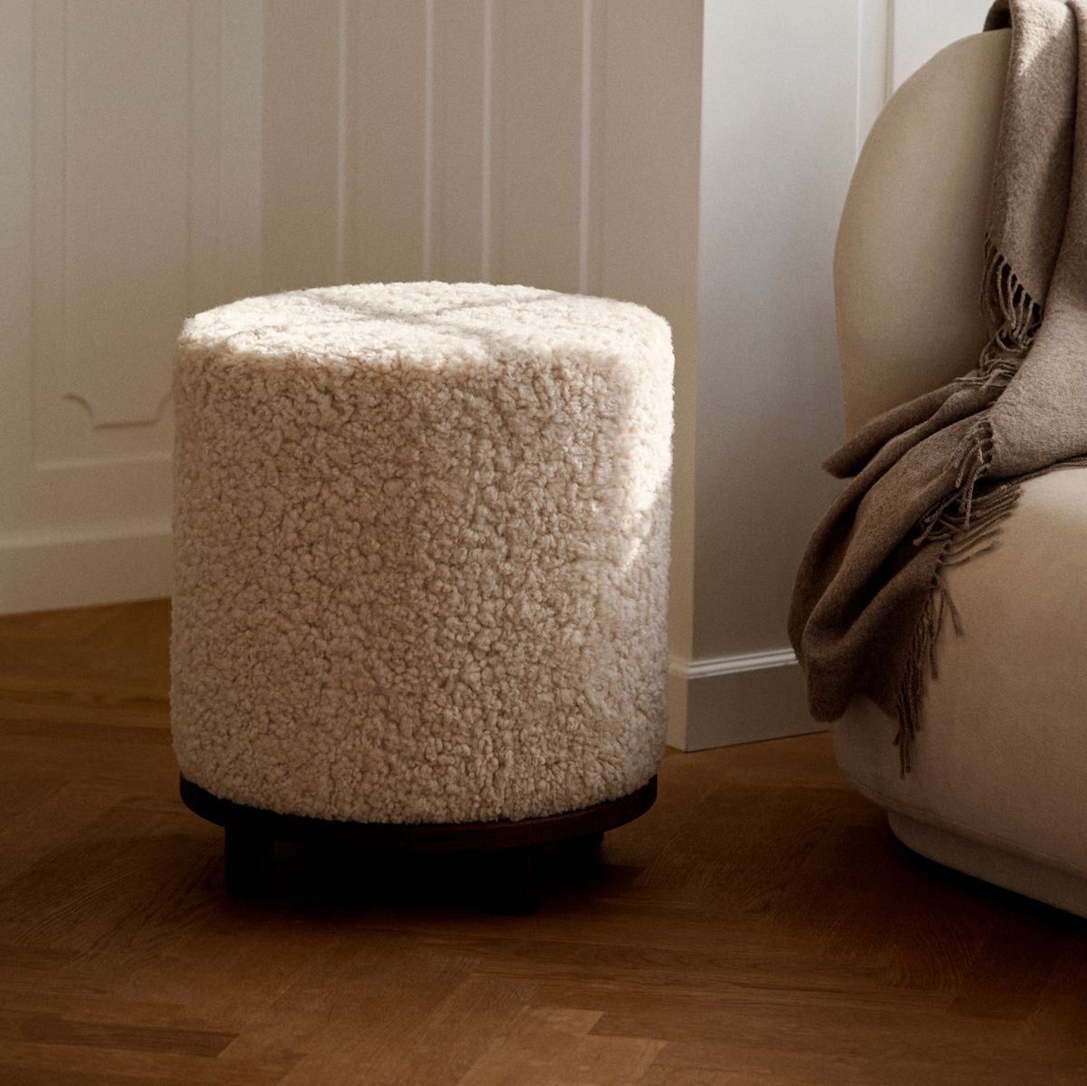 Tabouret Simon en Laine courte Anthracite