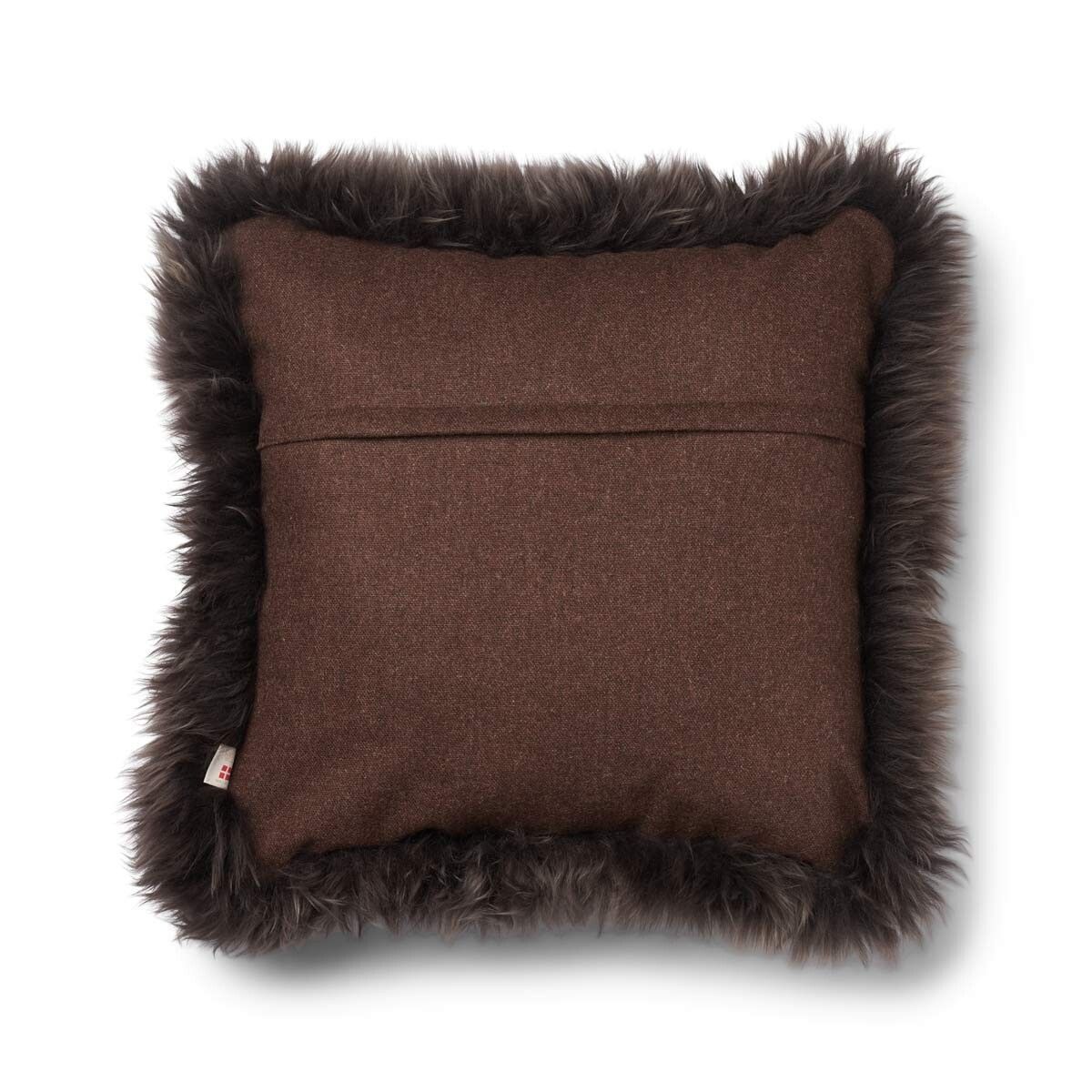 Coussin en peau de mouton longue laine Marron/Noyer