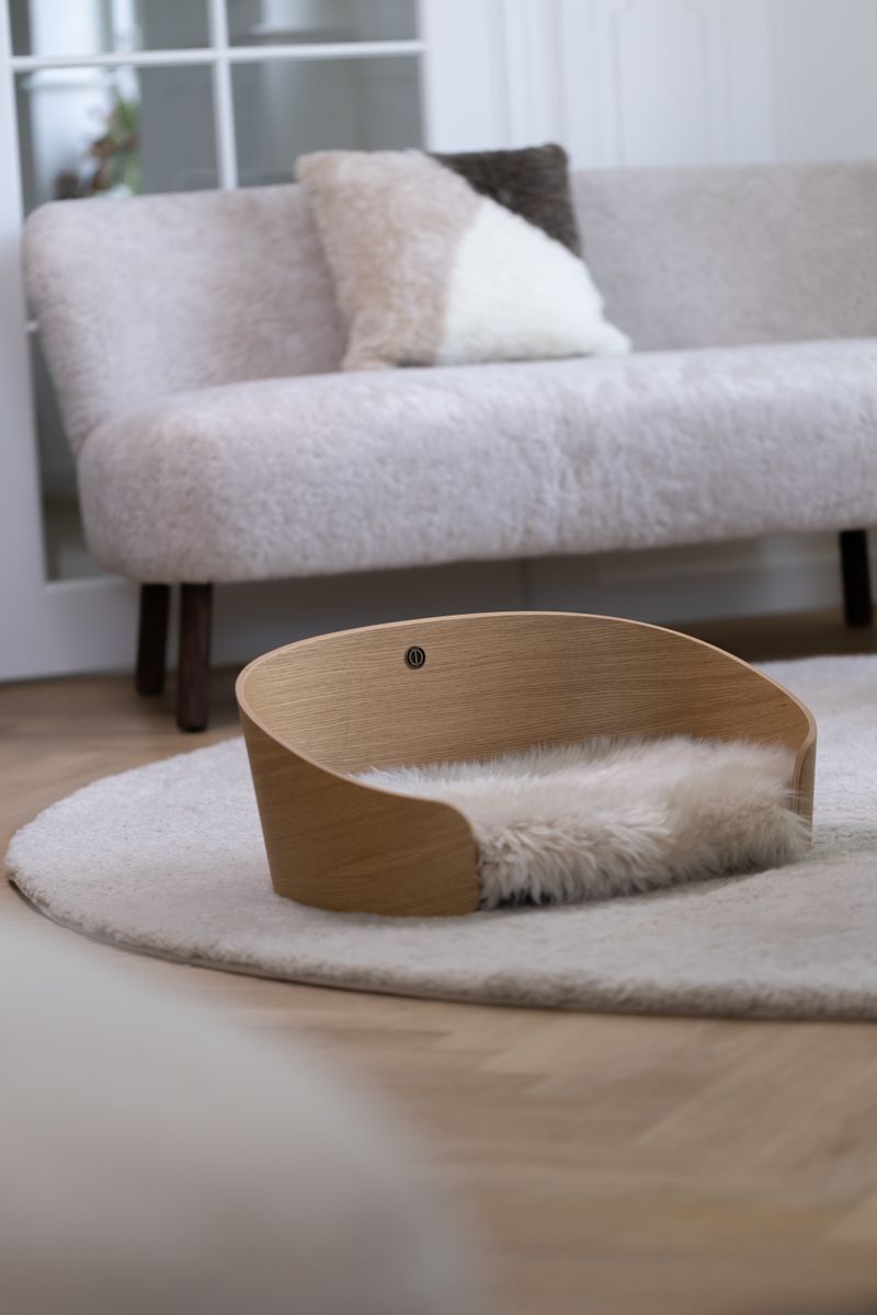 Lit pour animaux de compagnie Chêne naturel/peau de mouton lin