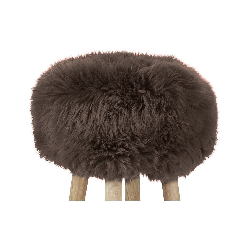 Dessus de tabouret en laine longue | Ø35 × H17 cm Noyer