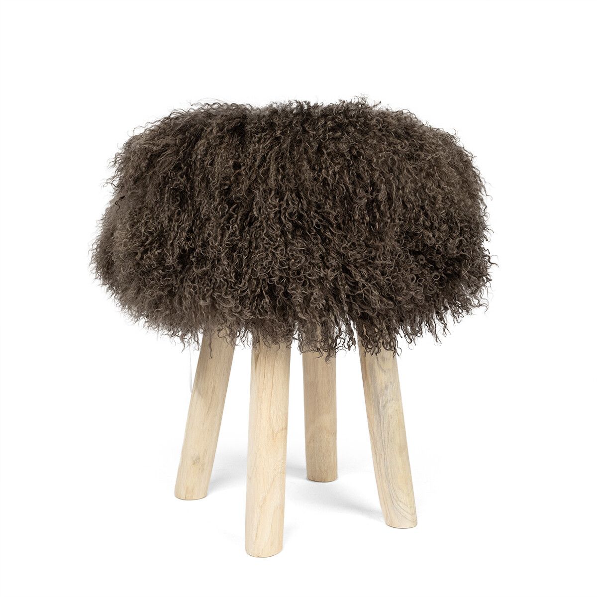 Dessus de tabouret en peau de mouton tibétaine | Ø35 × H17 cm Taupe