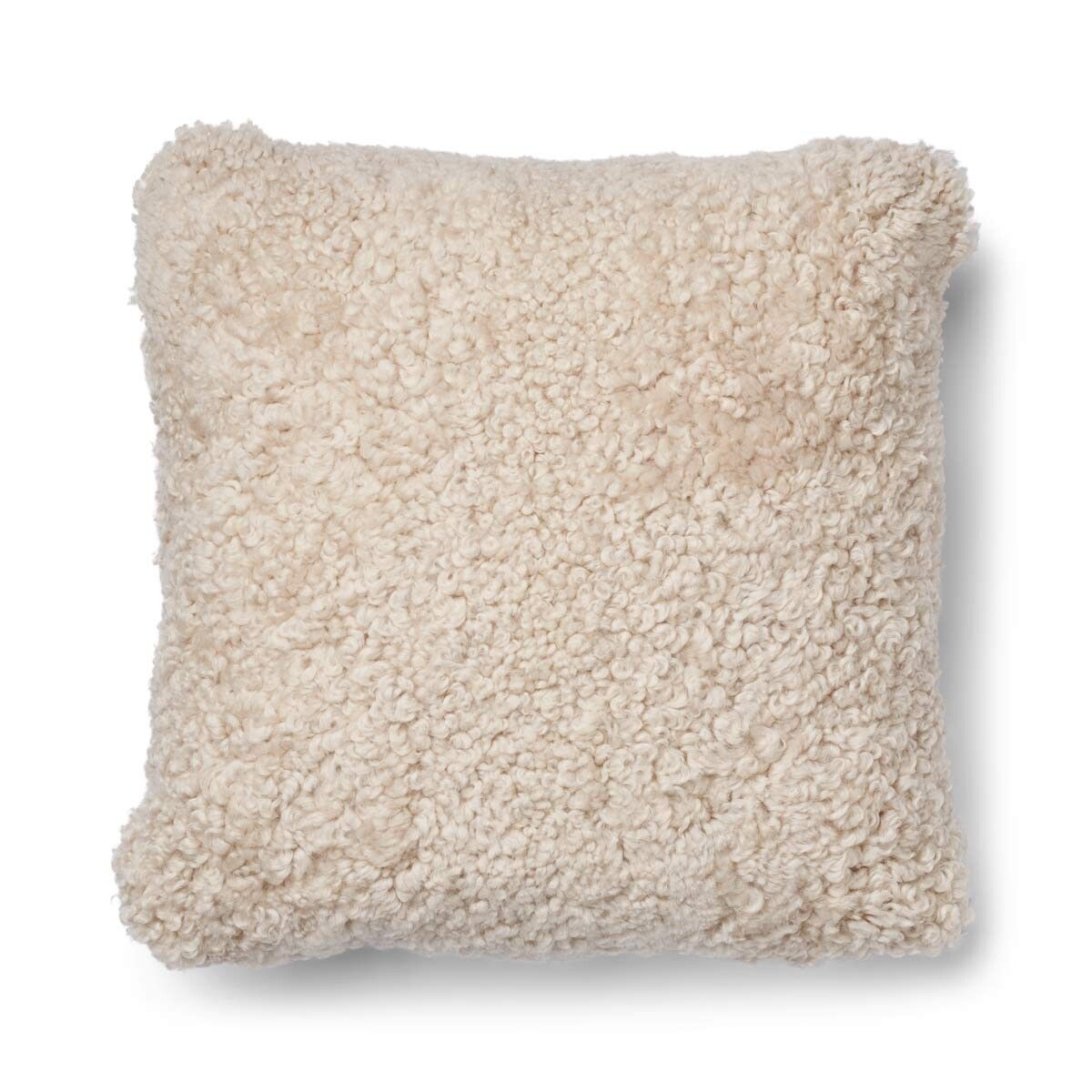 Coussin en laine courte de mouton Beige/Perle