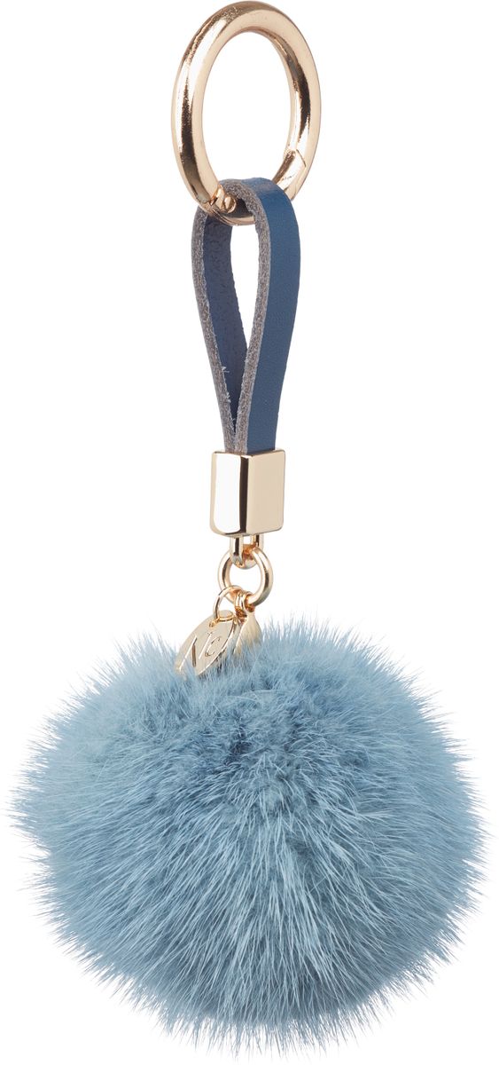 Porte-clés Pompon en vison Bleu ciel clair