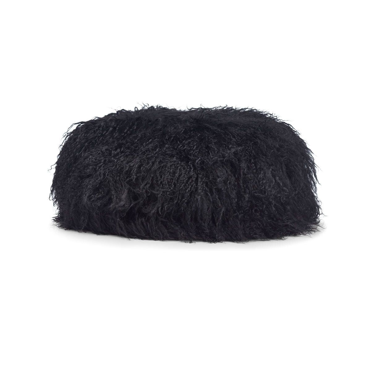 Dessus de tabouret en peau de mouton tibétaine | Ø35 × H17 cm Noir