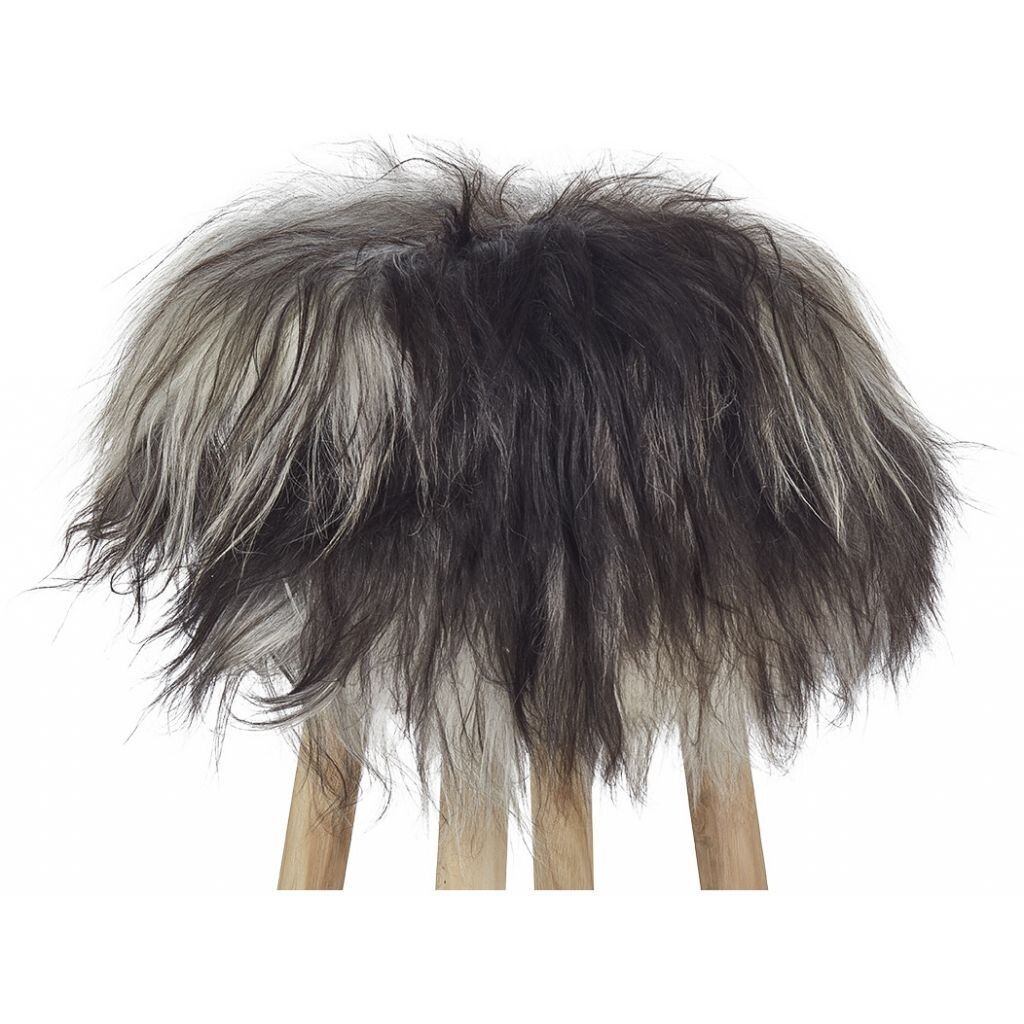 Tabouret Theo + housse | Pieds en chêne | Peau de mouton islandais Gris Naturel