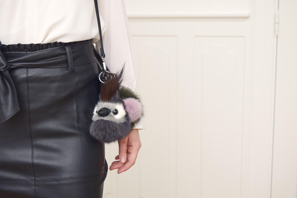 Porte-clés Pompon en vison Violet Léger