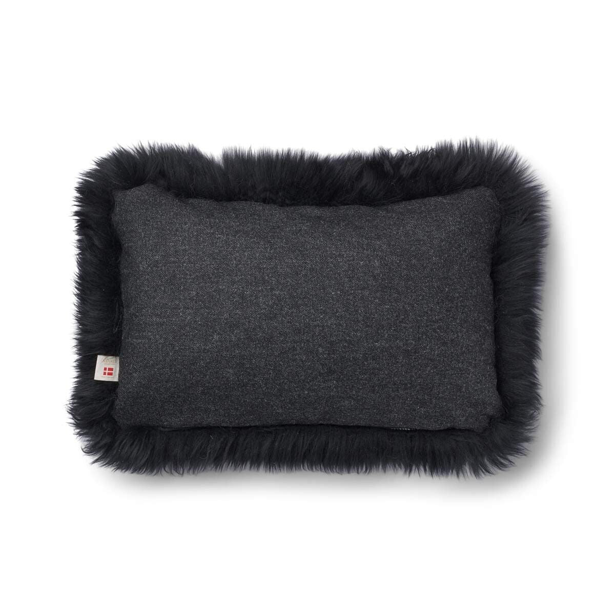 Coussin en peau de mouton longue laine Fusain/Noir