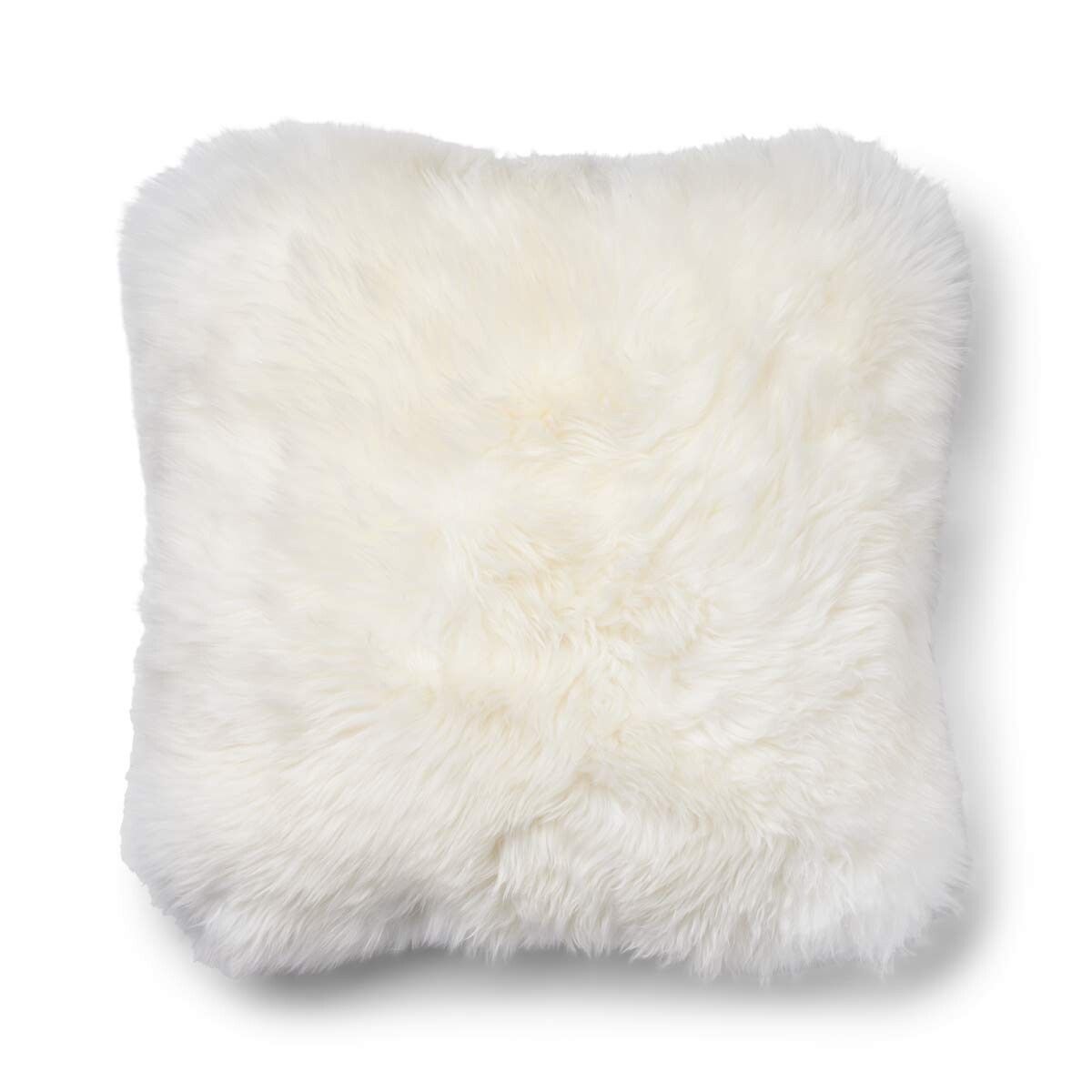 Coussin en peau de mouton longue laine Argent/Ivoire