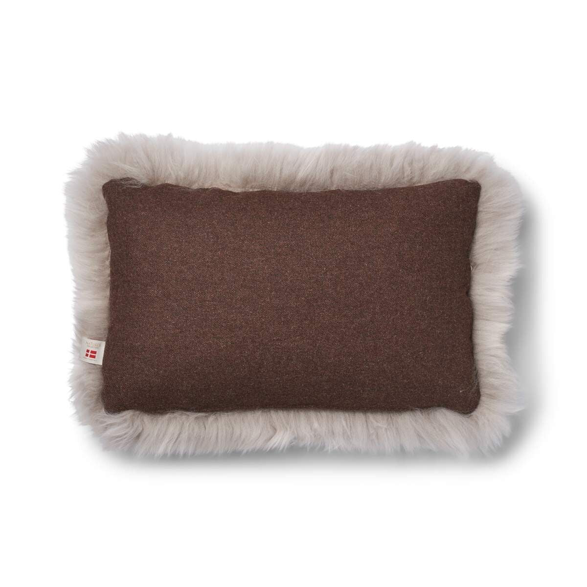 Coussin en peau de mouton longue laine Marron/Colombe