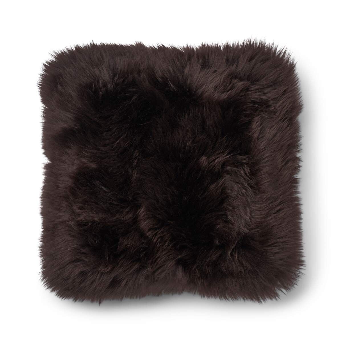 Coussin en peau de mouton longue laine Chocolat