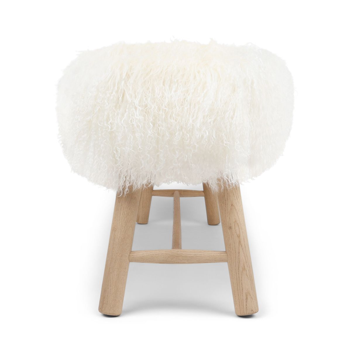 Banc en peau de mouton de Tibet | poil long | Pieds en chêne Ivoire