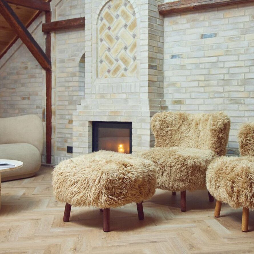 Repose-pieds Emily | Peau de mouton  | Laine courte Miel