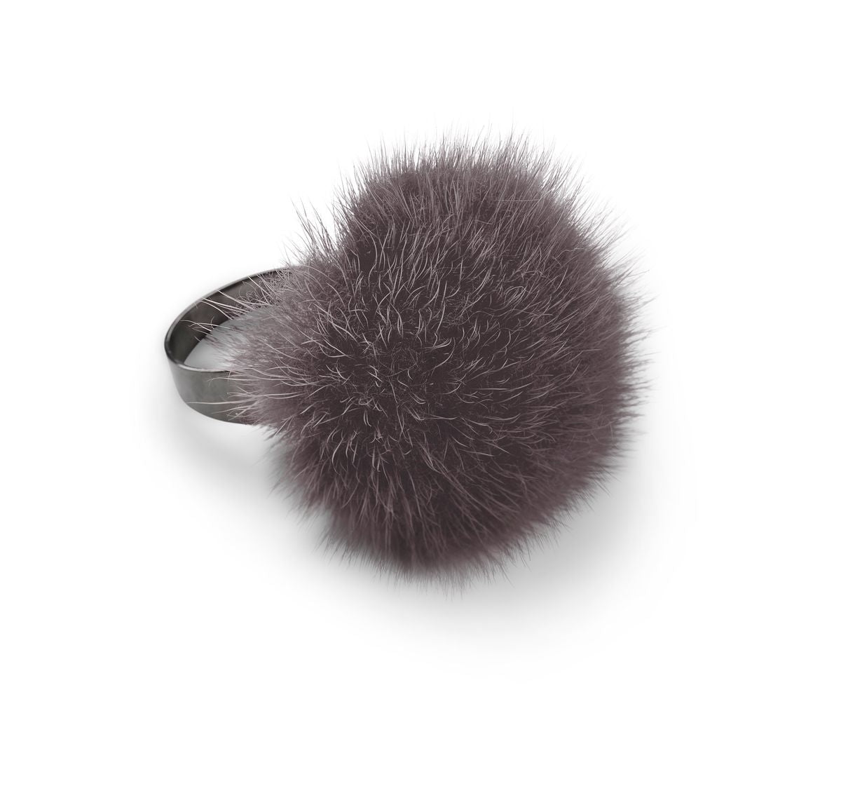 Bague Pompon Gris Foncé