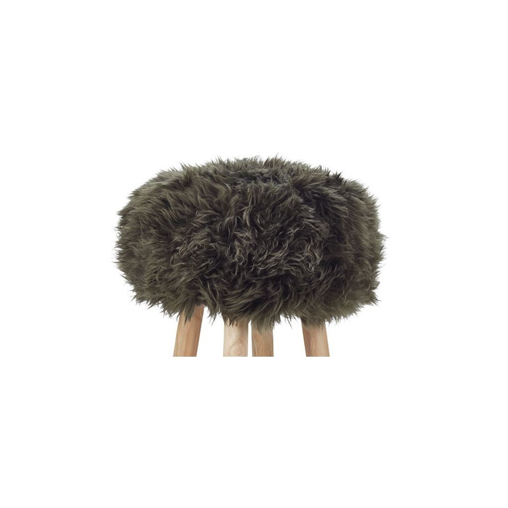 Dessus de tabouret en laine longue | Ø35 × H17 cm Vert Haie