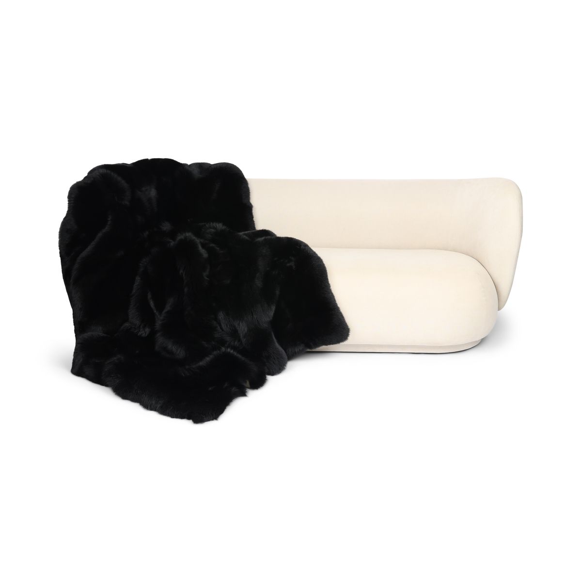 Plaid Premium en Fourrure de Renard | Doublure Cachemire | Noir | 160x200 cm