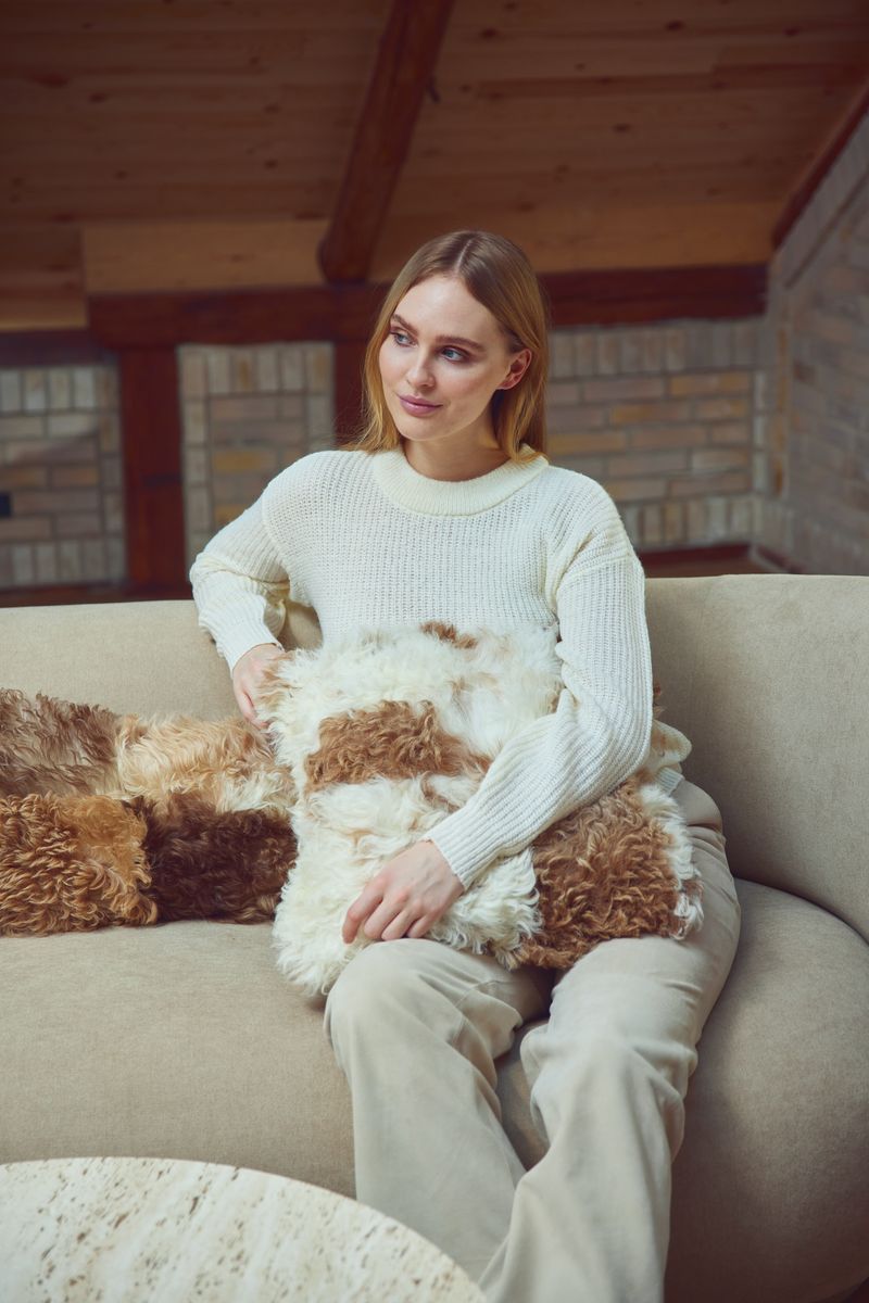 Coussin en agneau de Toscane Mélange brun/beige