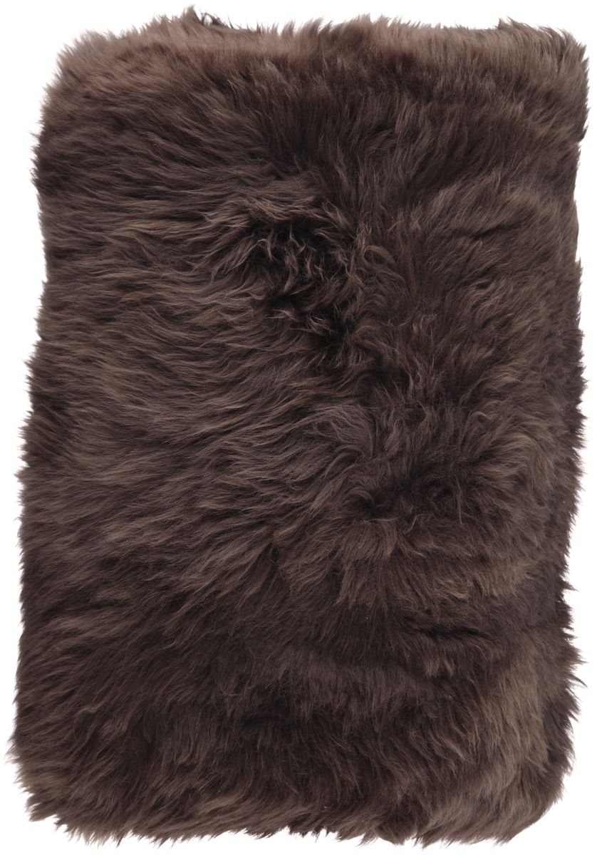 Coussin en peau de mouton longue laine Chocolat