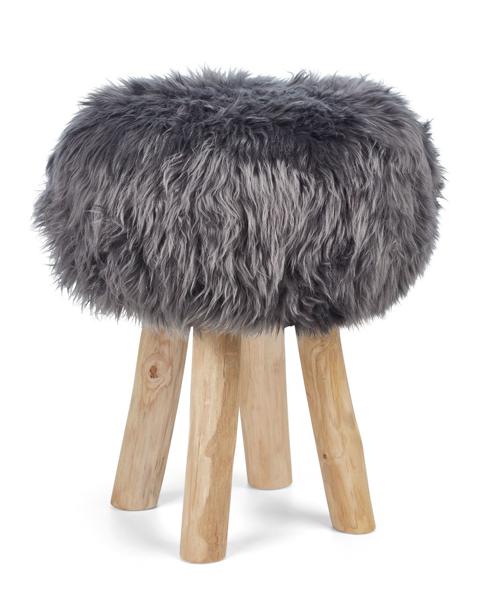 Tabouret Theodor + housse | Pieds en chêne | Peau de mouton de Nouvelle-Zélande Acier