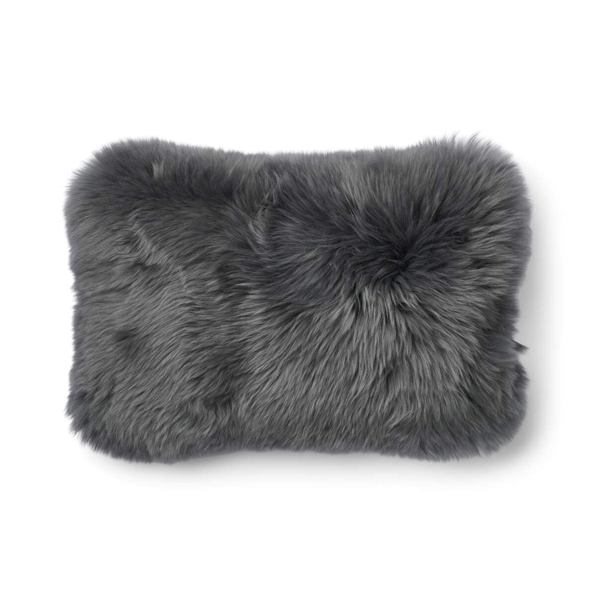 Coussin en peau de mouton longue laine | 52x52 cm | 34x52 cm Roche/acier