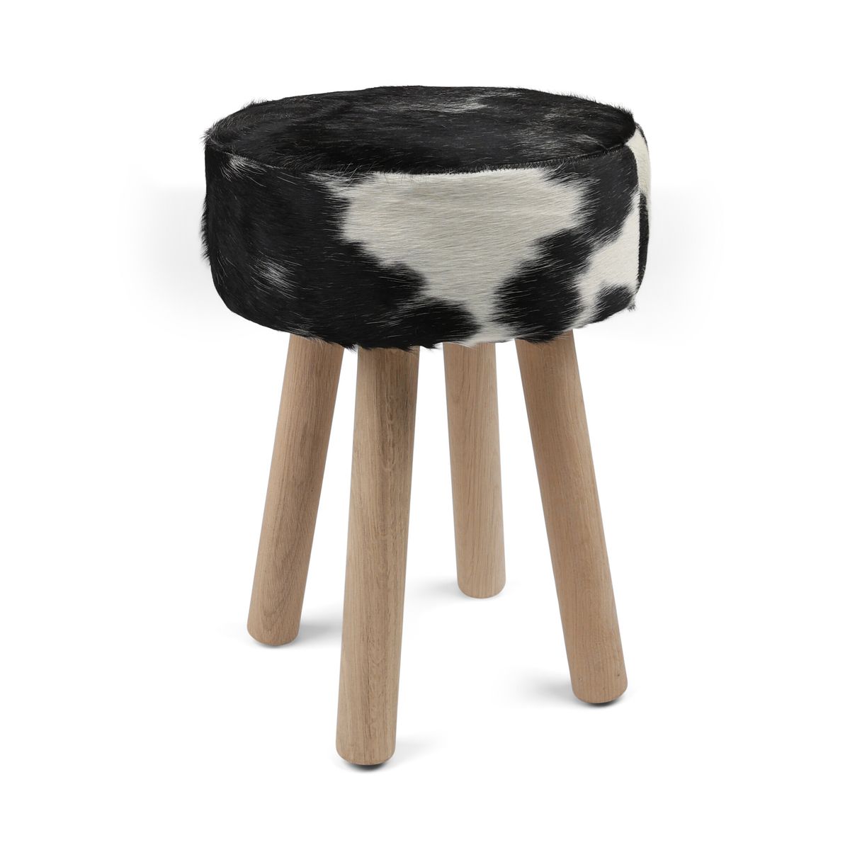 Tabouret en peau de vache | 48x34 cm Noir/Blanc