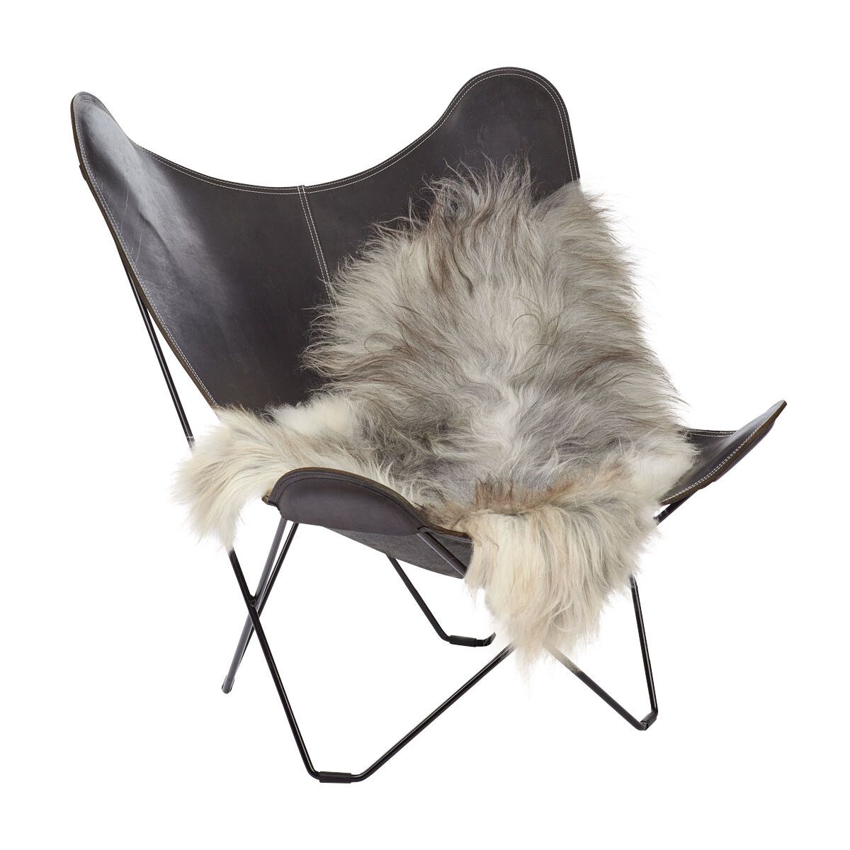 Peau de mouton islandaise | Laine longue | 120+ cm Gris Naturel