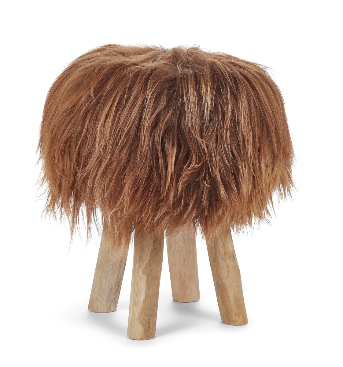 Tabouret Theo + housse | Pieds en chêne | Peau de mouton islandais Marron Rouillé